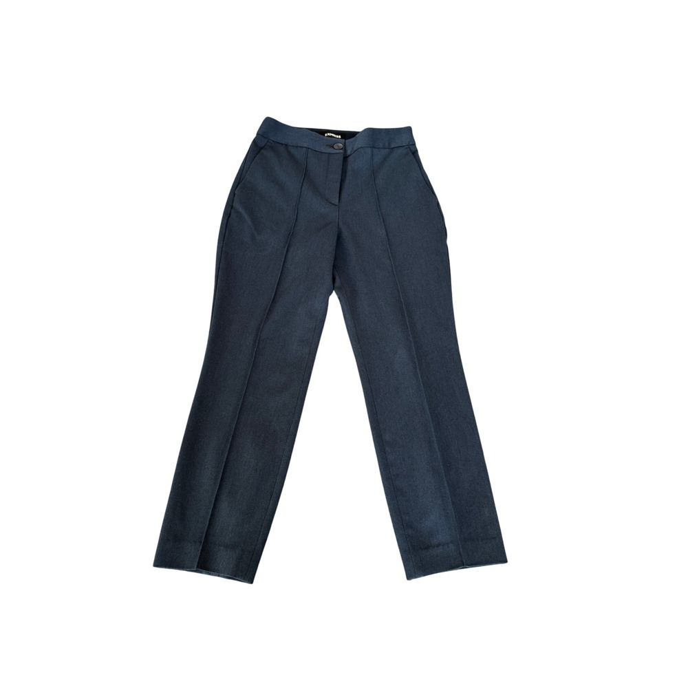 Express Womens Ankle High Rise Straight Leg Dress Pants Blue SZ 2R